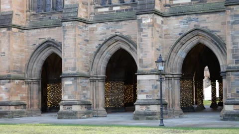 Sideways Camera Pan Outside University of Glasgow Cloisters 4K Stock Footage 261766798