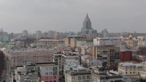 Sideways drone flight above central Moscow residential buildings Stock Footage 333955820