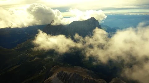 Sideways Drone Flight through Clouds Revealing Langkofel, Dolomites Stock Footage 316669211