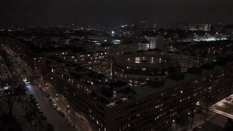 Sideways Drone Shot of Hogalid Area at Night in Stockholm, Sweden Vídeo Stock 330141131