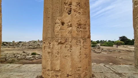 Sideways view of greek temple columns at selinunte archaeological park Video stock 279844724