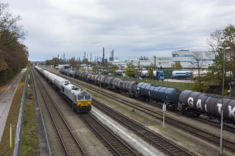 Sidings, cargo train, Wacker Chemie factory Burghausen Bayern, Bavaria Ger... Stock Photos