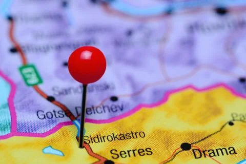 Sidirokastro pinned on a map of Greece Stock Photos