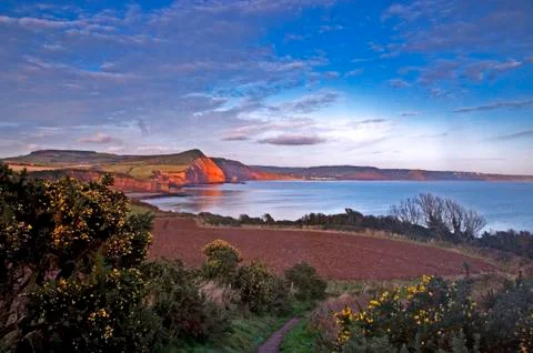Sidmouth beach at sunset Stock Photos