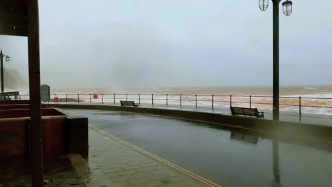 Sidmouth, Devon, United Kingdom - Dec 7, 2021: Coastal storm surge Storm Barra 스톡 동영상 169537092