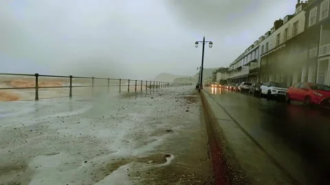 Sidmouth, Devon, United Kingdom - Dec 7, 2021: Coastal storm surge Storm Barra 스톡 동영상 169537175