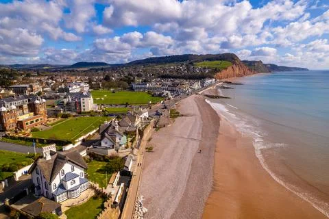 Sidmouth Seafront, Devon Drone Aerial Photo Stock Photos