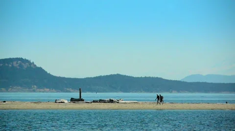 Sidney Spit, Two Men Walking, Vancouver Island Stock Footage 38786232