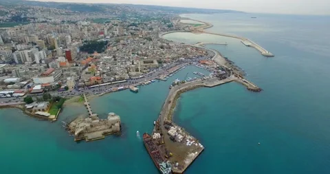 Sidon | Saida City Lebanon Cityscape Aerial General Seaside View Stock Footage