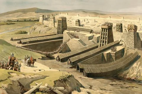 Siege of Avaricum by Julius Caesar. Scene illustrates the technological advances Ilustración de archivo