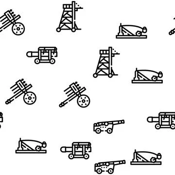Siege Engine Catapult Vector Seamless Pattern Stock Illustration