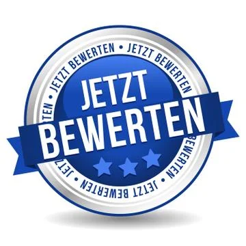 Siegel Button Banner - Jetzt bewerten - in blau und silber Stock Illustration