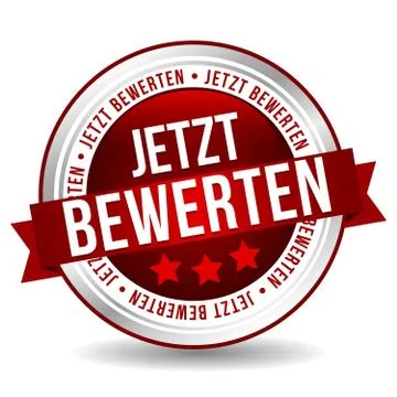 Siegel Button Banner - Jetzt bewerten - in rot und silber Stock-Illustration