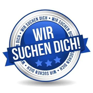 Siegel Button Banner - Wir suchen Dich - in blau und silber Stock-Illustration