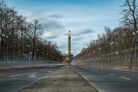 The Siegessaeule in Berlin at long exposure in spring Stock Photos
