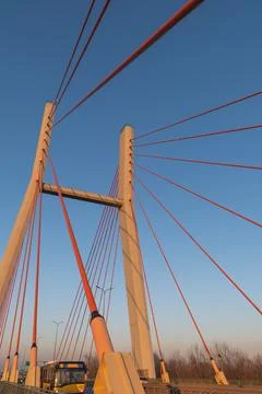 Siekierki Bridge. a cable-stayed bridge over the Vistula river in Warsaw, Pol Stock Photos