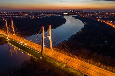 Siekierkowski Bridge just after sunset Stock Photos