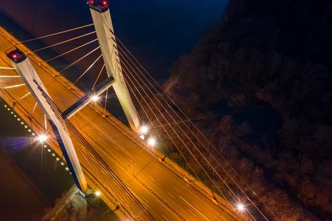 Siekierkowski Bridge just after sunset Stock Photos