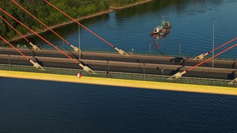 Siekierkowski Bridge over the Vistula river, on which cars move. Warsaw, Poland. Stock Footage 313998171