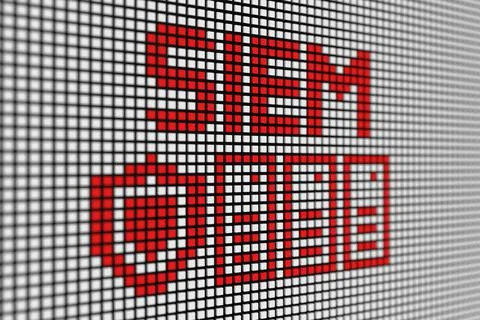 SIEM text scoreboard blurred background 3d illustration Stock Illustration