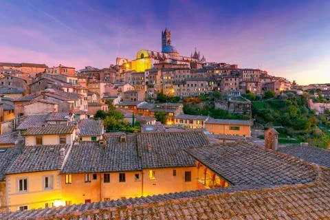 Siena. Cathedral at sunset. Stock Photos