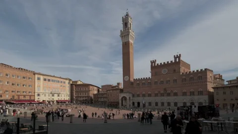 Siena Piazza del Campo Square, Torre del Mangia Tower in Tuscany, Italy Stock-Footage 169473048