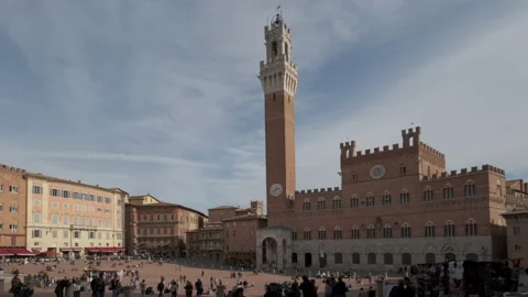 Siena Piazza del Campo Square, Torre del Mangia Tower in Tuscany, Italy Stock-Footage 169473094