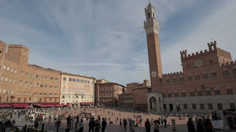 Siena Piazza del Campo Square, Torre del Mangia Tower in Tuscany, Italy Stock-Footage 169473375