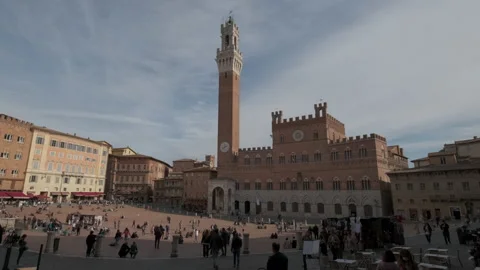 Siena Piazza del Campo Square, Torre del Mangia Tower in Tuscany, Italy Stock-Footage 169698646