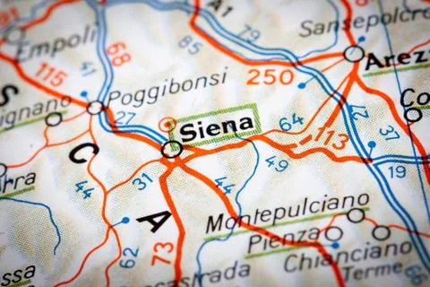 Siena on a road map Stock Photos