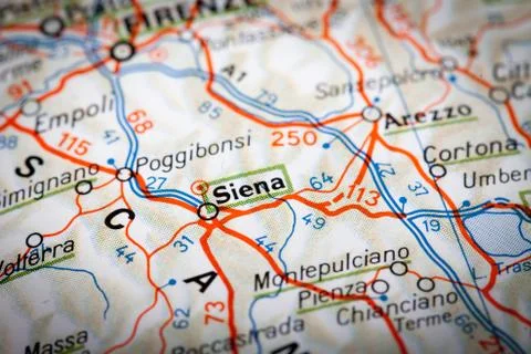 Siena on a road map Stock Photos