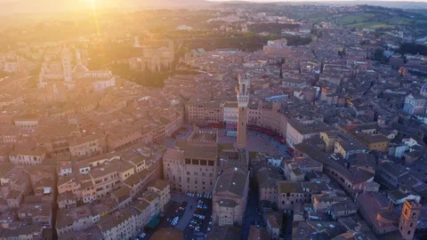 Siena, Tuscany, Italy. Aerial look-down view of the Piazza del Campo  Stock Footage