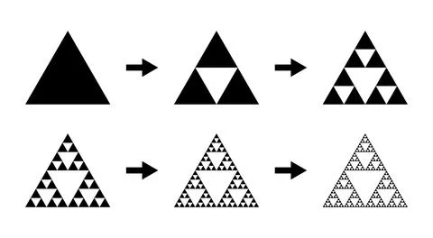 Sierpinski triangle evolution steps Stock Illustration