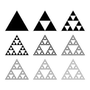 Sierpinski triangle evolution steps Stock Illustration