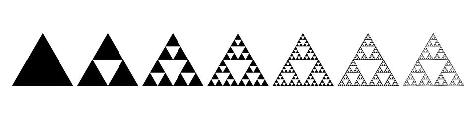 Sierpinski triangle evolution steps Stock Illustration