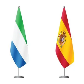 Sierra Leone and Spain flags on flagpoles for official ceremonies and meetings Stock Illustration