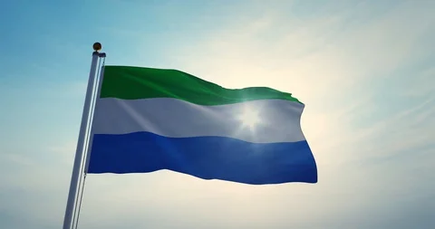 Sierra Leone flag flying backlit in the sky - Video 3d animation Stock Footage 128755799