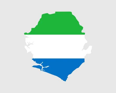 Sierra Leone Flag Map. Republic of Sierra Leone map with Sierra Leonean banner Stock Illustration