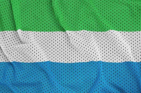 Sierra Leone flag printed on a polyester nylon sportswear mesh f Stock Photos
