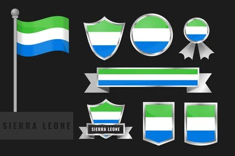 Sierra Leone flag set. Collection of Sierra Leone national emblems. Flat de.. Stock Illustration