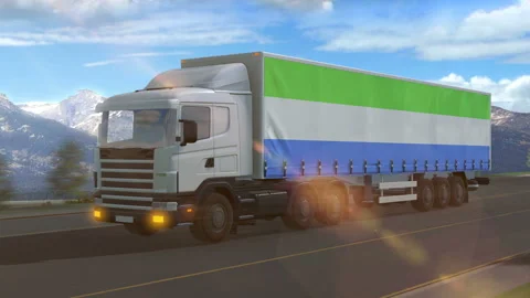 Sierra Leone flag shown on the side of a large truck Stock Footage 122105782
