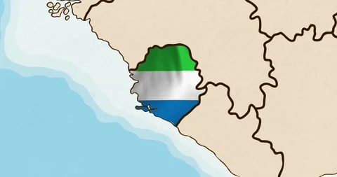 The sierra leone flag waving inside the country on a world map Stock Footage 339033387