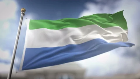 Sierra Leone Flag Waving Slow Motion 3D Rendering Blue Sky Background - Sea.. Stock Footage 75520359