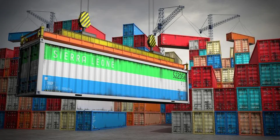 Sierra Leone - freight container in cargo terminal - 3D illustration Stock Illustration