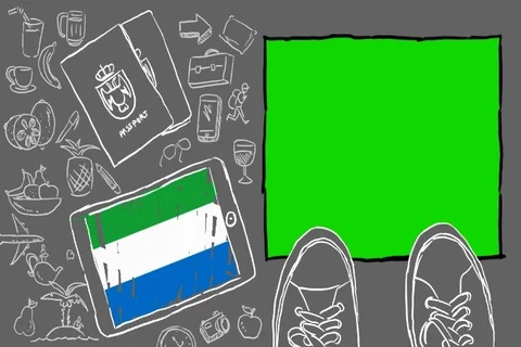 Sierra Leone - Hand-drawn - touchscreen national flag - Illustration - SD Stock Footage 90634590