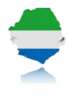 Sierra leone map flag 3d render with reflection illustration Stock Illustration