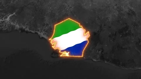 Sierra Leone map with flag and glowing border animation video Stockbeeldmateriaal 344418486