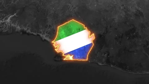 Sierra Leone map with national flag animated glowing border video motion Stock-Footage 344418399