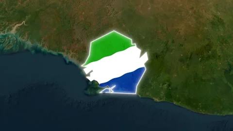 Sierra Leone nation flag overlay on satellite map motion animation video 스톡 동영상 344418545