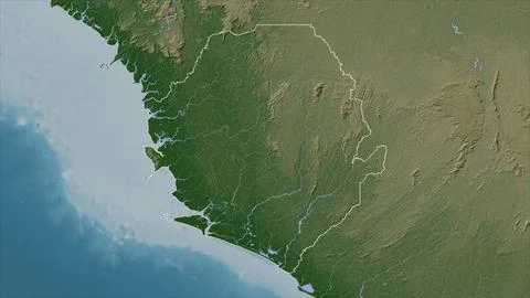 Sierra Leone outlined on a Pale colored elevation map with lakes and rivers Illustrazione stock